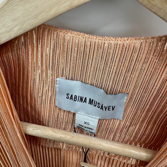 Sabina Musayev NWT Mina Long Sleeve Peach Shimmer Mini Dress // XS - Picture 11 of 16